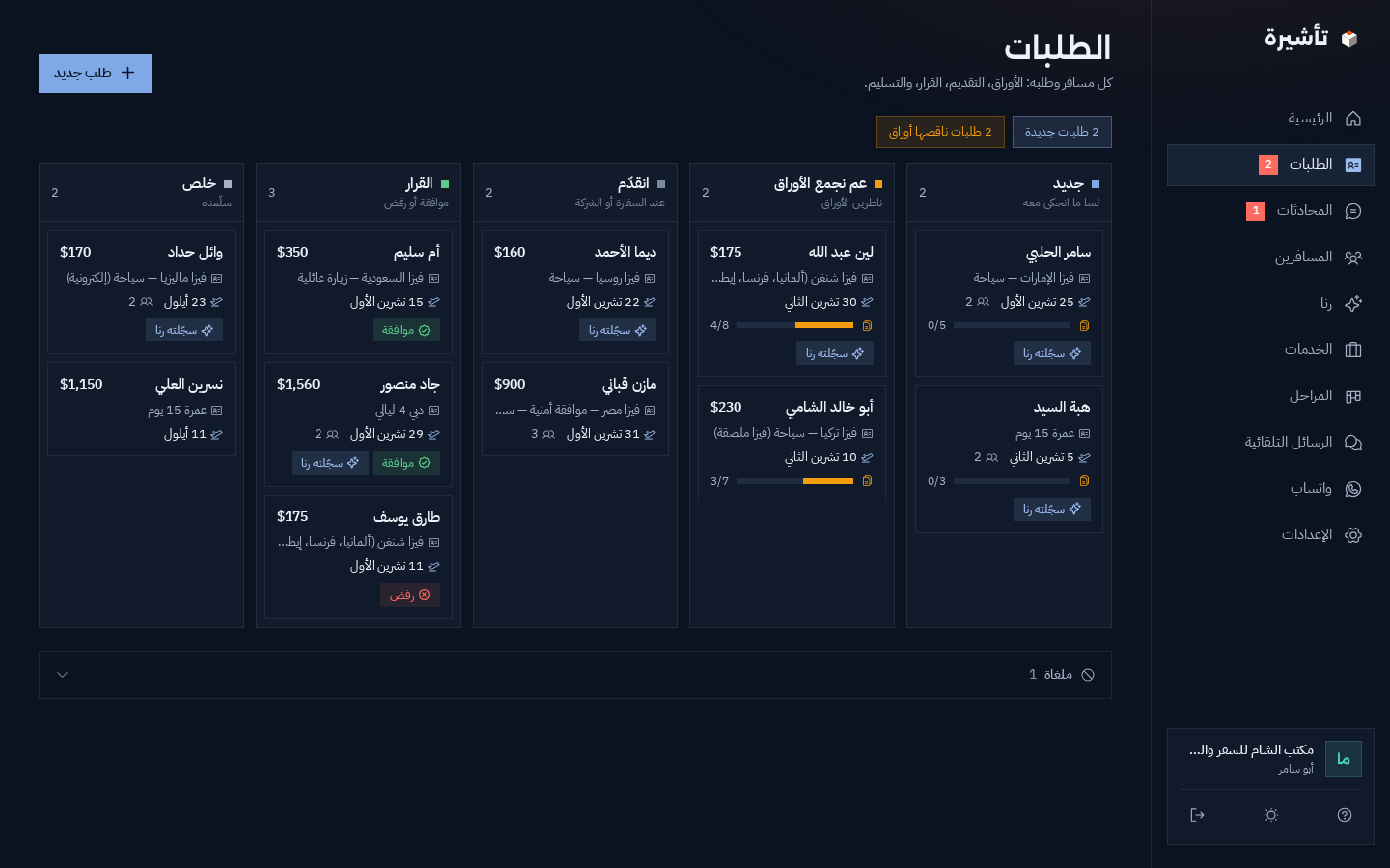 لوحة الطلبات بالوضع الداكن